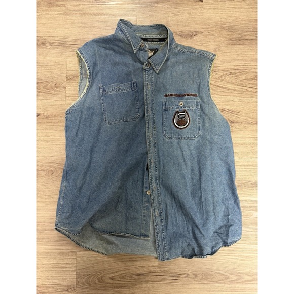 Vintage Harley Davidson Cut-Off Vest Men's Denim Motorcycle Size XXL 2XL - Picture 2 of 4